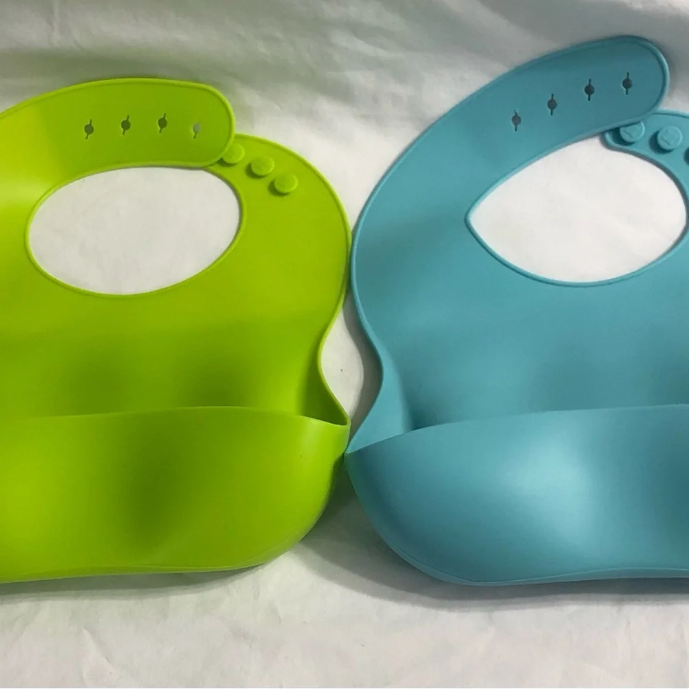 Silicone Baby Bib Set - Green and Blue